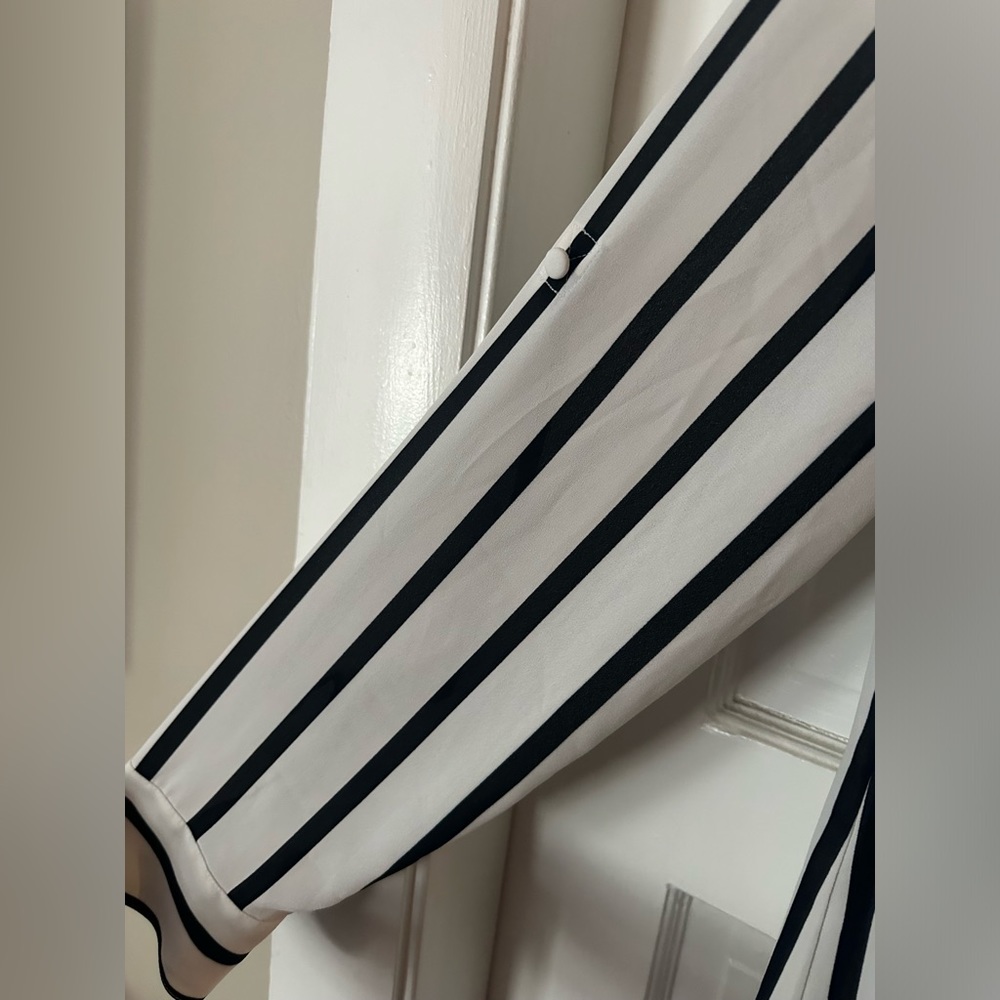 Express Slim Striped Button Down Ruffle Collar - image 7